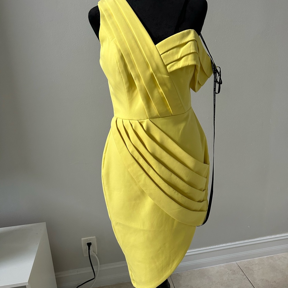 ADELYN ONE SHOULDER PLEATED WRAP DRESS IN YELLOW From lavish Alice